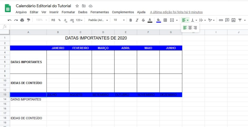 Google Docs - Alinha na Horizontal
