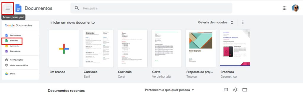 Google Docs Menu Pricipal