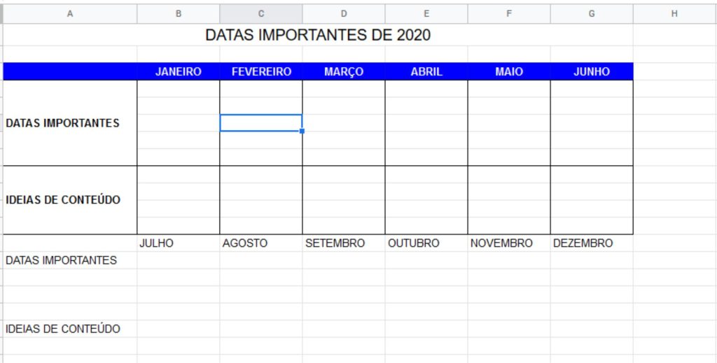 Google Docs - Calendário Editorial - Planilha com Datas Importantes